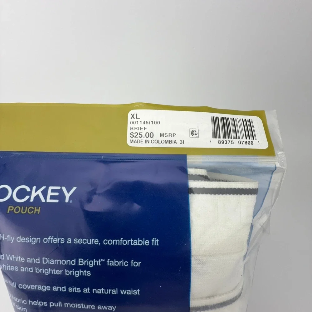 Jockey‎ Pouch Mens 3-Pack Briefs White XL 40-42 Cotton Stretch H-Fly 001145/100